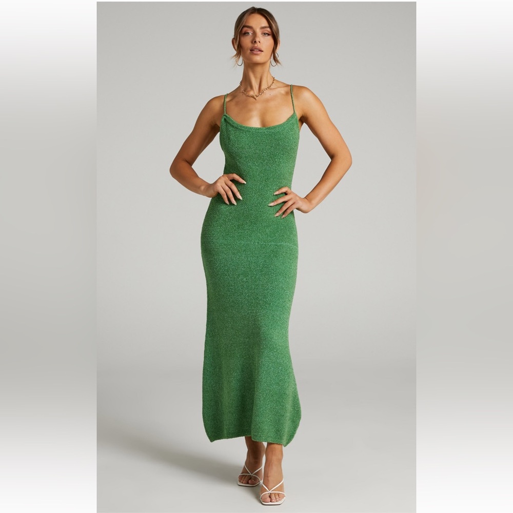 SHOWPO Yurika Midi Dress - knit open back dress in green